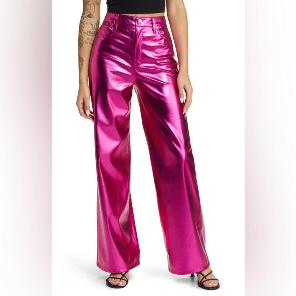 Blank‎ NYC Metallic fuchsia Pink Wide Leg High Rise Pants